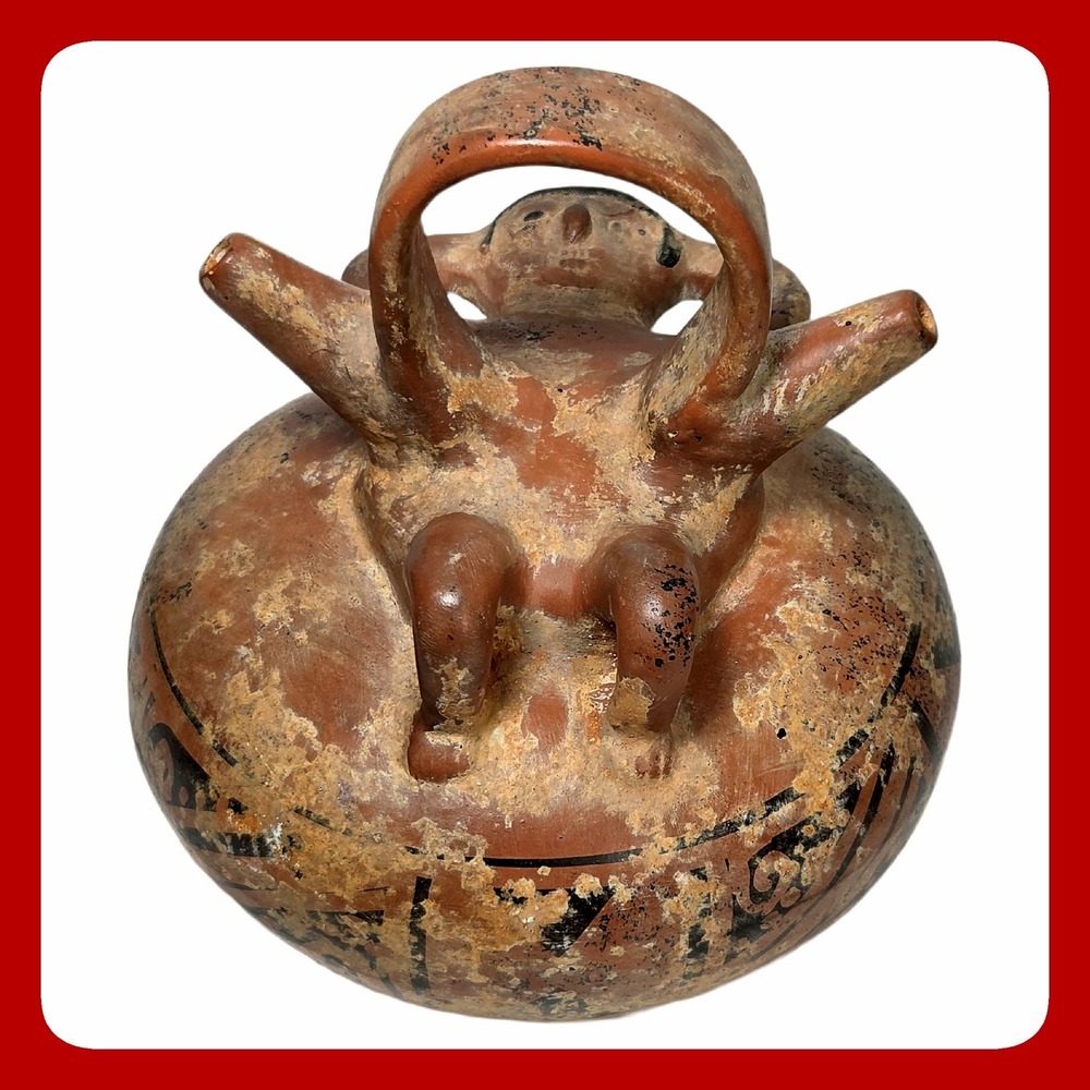 Terracotta Whistling Vessel Pre-Columbian Style Anthropomorphic Pottery Pre